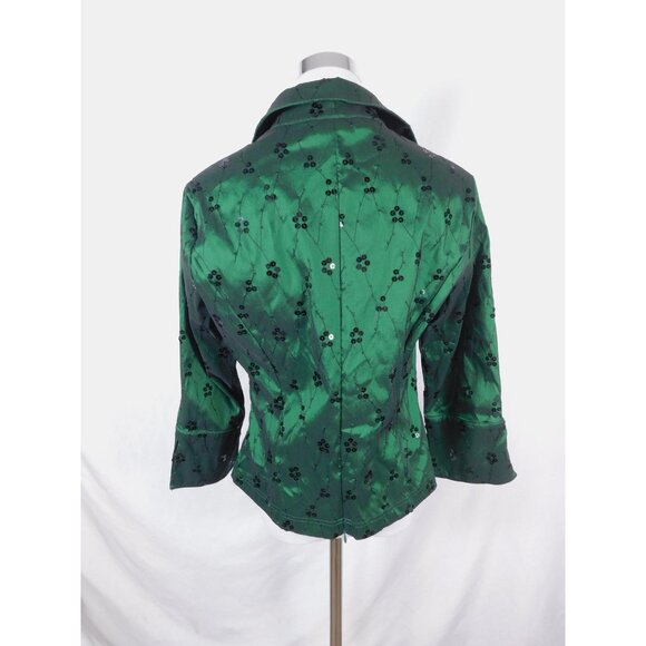 Cachet Emerald Embellished Blouse 12 - Sequin - Excellent - Witchcore Elegant - Picture 9 of 13